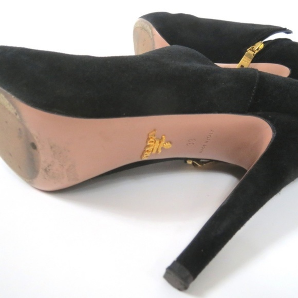 PRADA Platform black short suede Booties heels 9 39 ankle boots - Picture 7 of 8